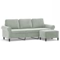 Miniatyrbillede 1 af 7: vidaXL 3-personers sofa med fodskammel 180 cm velour lysegrå