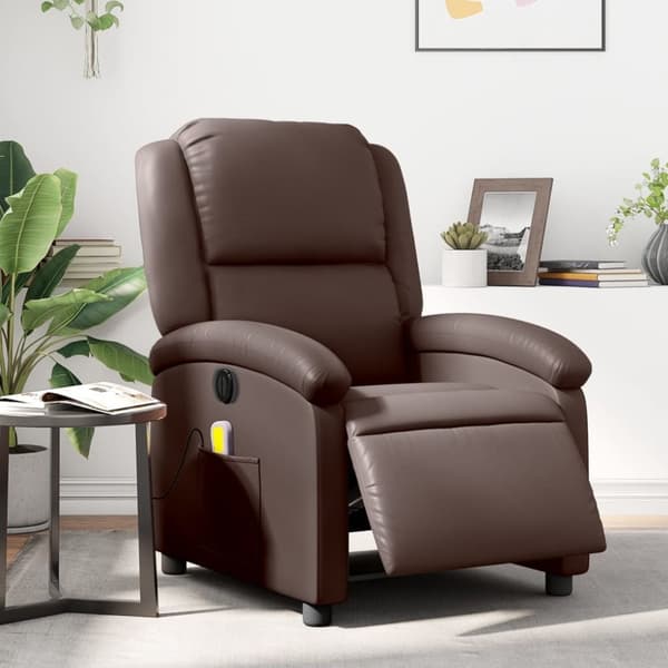 vidaXL Elektrisk massagefåtölj brun konstläder