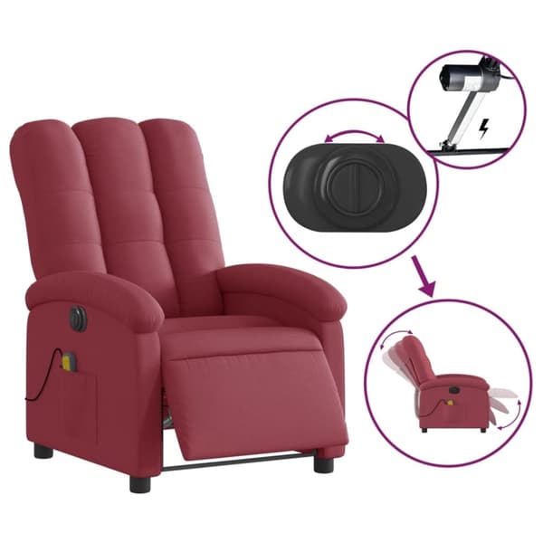 vidaXL Elektrisk massagefåtölj vinröd tyg