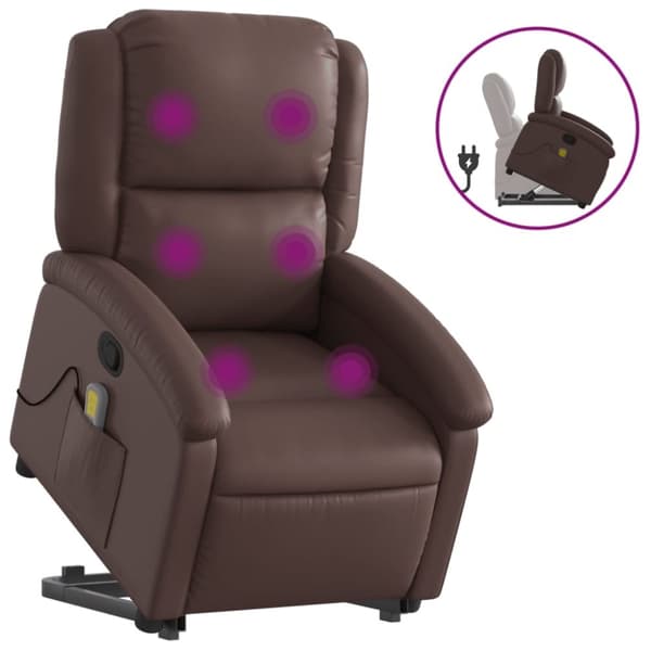 vidaXL Massagefåtölj med uppresningshjälp brun konstläder