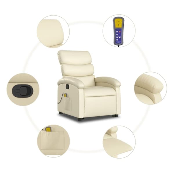 vidaXL løftestol med massagefunktion kunstlæder cremefarvet