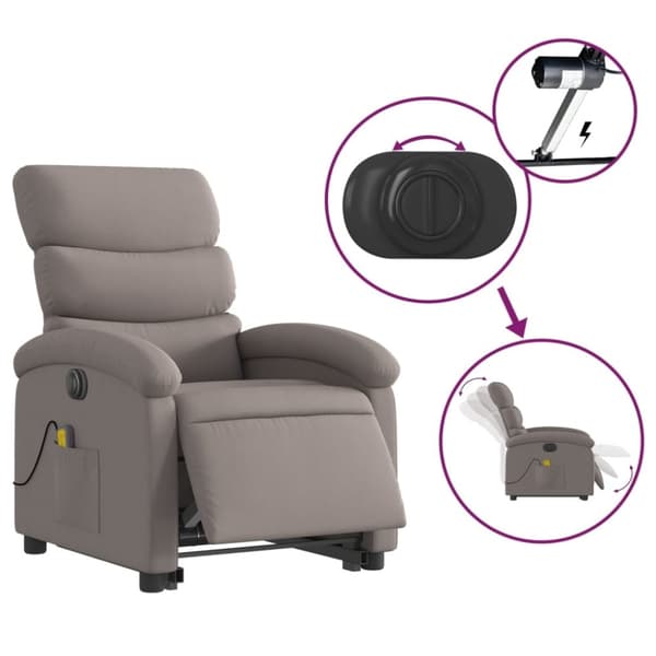 vidaXL Elektrisk massagefåtölj med uppresningshjälp taupe tyg