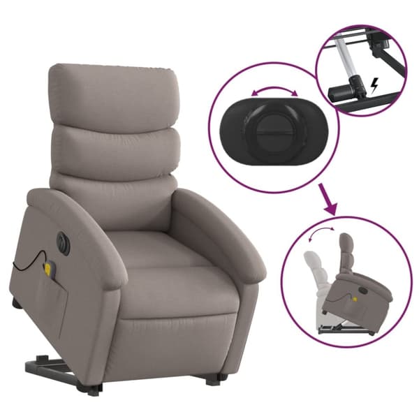 vidaXL Elektrisk massagefåtölj med uppresningshjälp taupe tyg