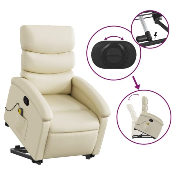 vidaXL Massagefåtölj med uppresningshjälp gräddvit konstläder