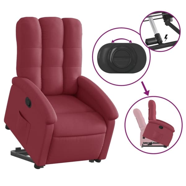 vidaXL Reclinerfåtölj med uppresningshjälp vinröd tyg