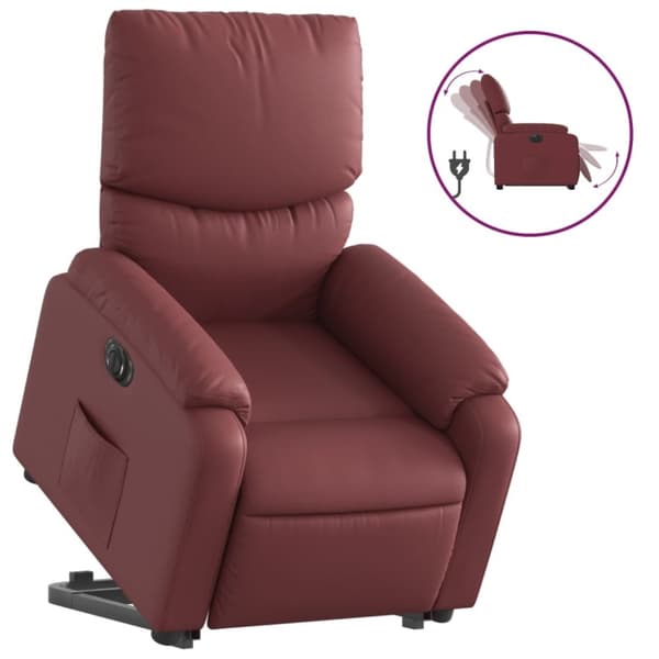 vidaXL Reclinerfåtölj med uppresningshjälp vinröd konstläder