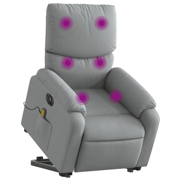vidaXL Elektrisk massagefåtölj med uppresningshjälp ljusgrå tyg