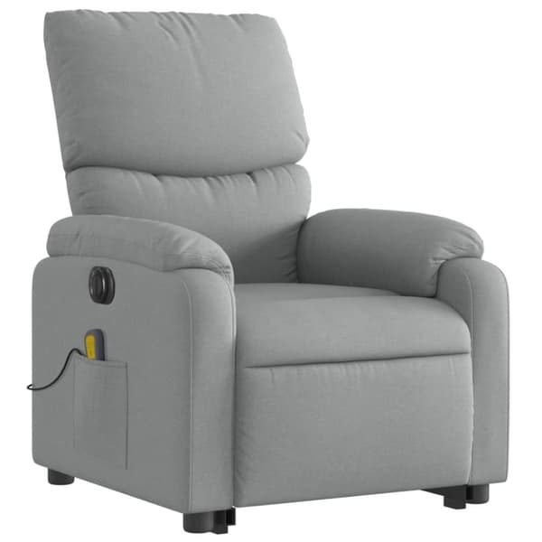 vidaXL Elektrisk massagefåtölj med uppresningshjälp ljusgrå tyg