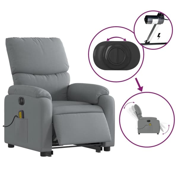 vidaXL Elektrisk massagefåtölj med uppresningshjälp ljusgrå tyg