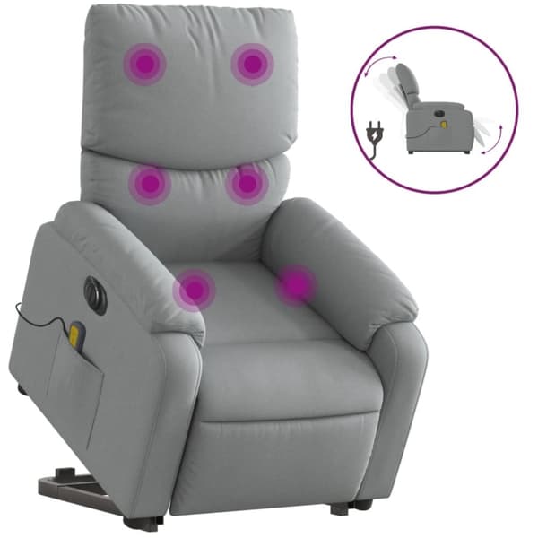 vidaXL Elektrisk massagefåtölj med uppresningshjälp ljusgrå tyg