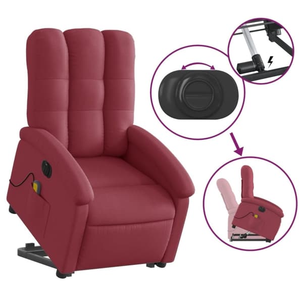 vidaXL Elektrisk massagefåtölj med uppresningshjälp vinröd tyg