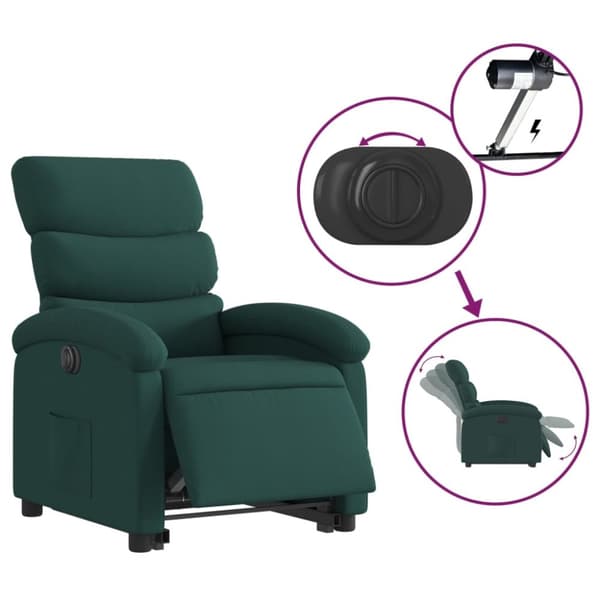 vidaXL Elektrisk reclinerfåtölj med uppresningshjälp mörkgrön tyg