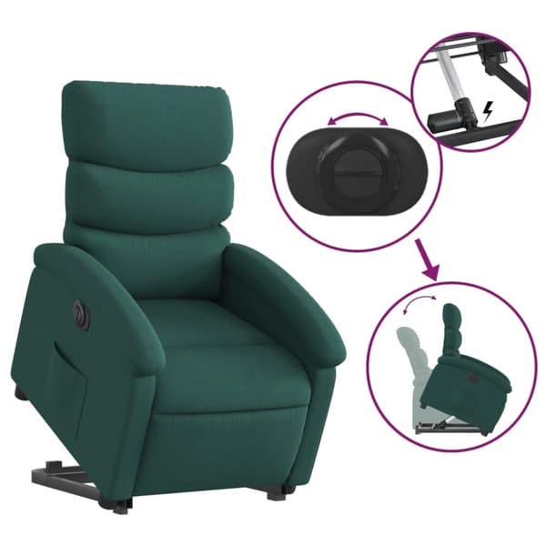 vidaXL Elektrisk reclinerfåtölj med uppresningshjälp mörkgrön tyg