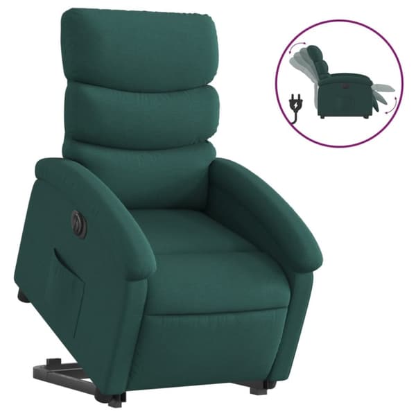 vidaXL Elektrisk reclinerfåtölj med uppresningshjälp mörkgrön tyg