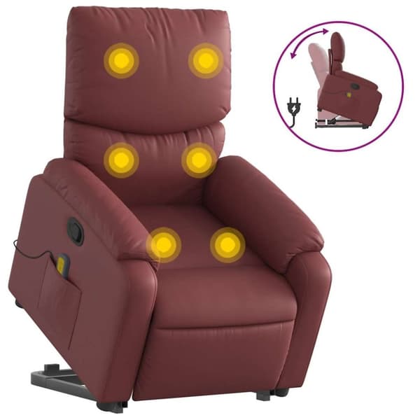 vidaXL Massagefåtölj med uppresningshjälp vinröd konstläder