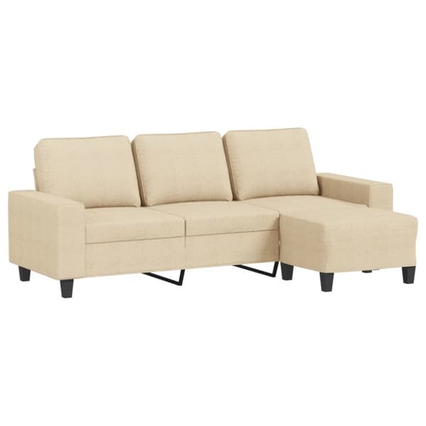 vidaXL 3-sitssoffa med fotpall Gräddvit 180 cm tyg