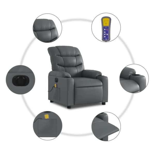 vidaXL Elektrisk massagefåtölj grå konstläder