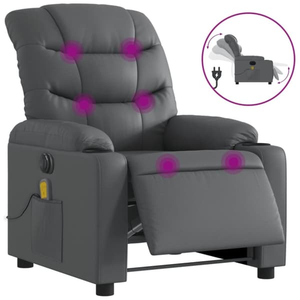 vidaXL Elektrisk massagefåtölj grå konstläder