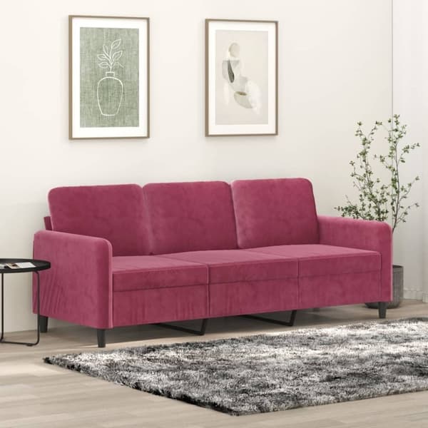 vidaXL 3-sitssoffa vinröd 180 cm sammet