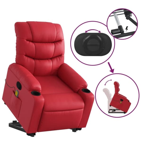 vidaXL Massagefåtölj med uppresningshjälp röd konstläder