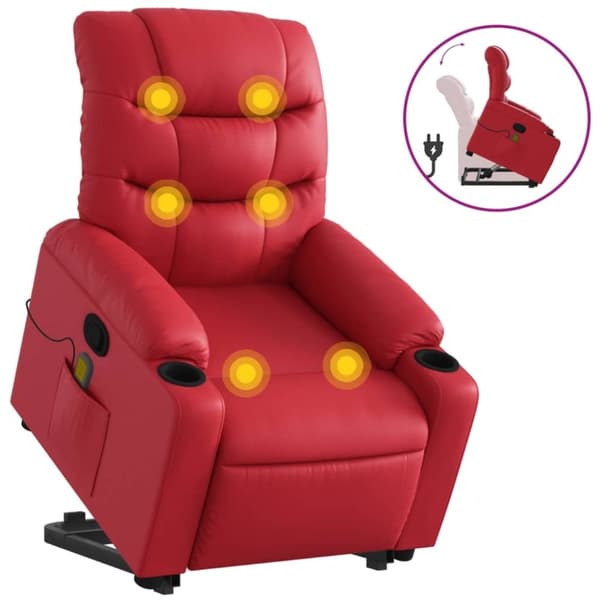 vidaXL Massagefåtölj med uppresningshjälp röd konstläder