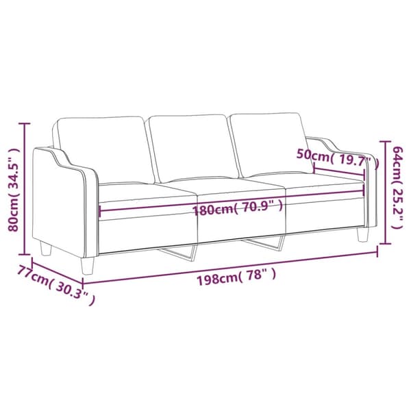 vidaXL 3-sitssoffa vinröd 180 cm tyg