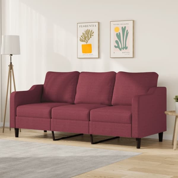 vidaXL 3-sitssoffa vinröd 180 cm tyg