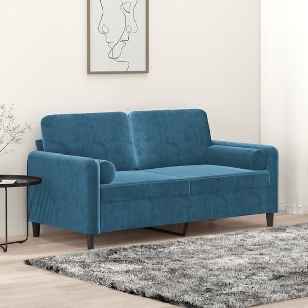 vidaXL 2-sitssoffa med prydnadskuddar blå 140 cm sammet