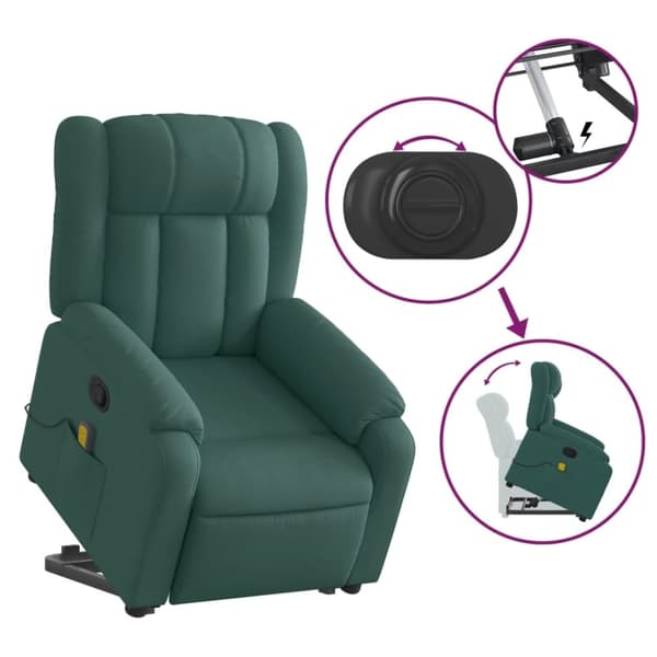 vidaXL Massagefåtölj med uppresningshjälp mörkgrön tyg