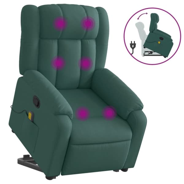 vidaXL Massagefåtölj med uppresningshjälp mörkgrön tyg