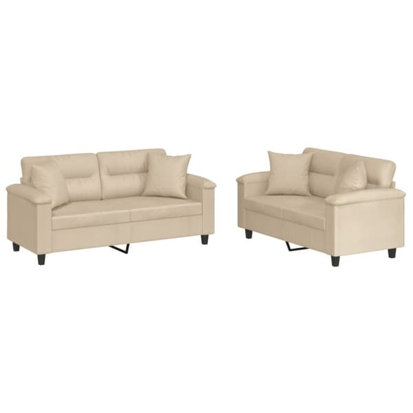 vidaXL sofasæt 2 dele med puder mikrofiberstof cremefarvet