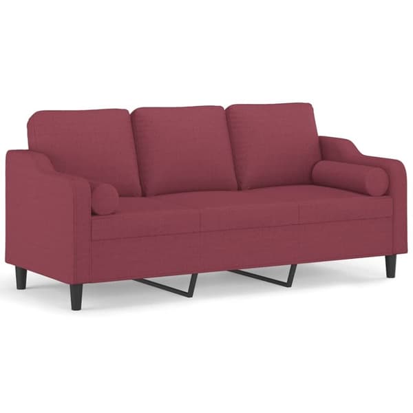 vidaXL 3-sits soffa med prydnadskuddar vinröd 180 cm Tyg