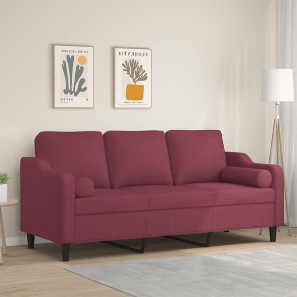 vidaXL 3-sits soffa med prydnadskuddar vinröd 180 cm Tyg