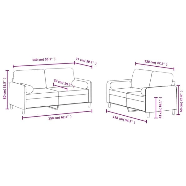vidaXL sofasæt 2 dele med puder velour vinrød