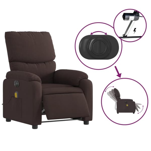 vidaXL Elektrisk massagefåtölj mörkbrun tyg