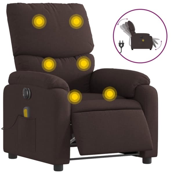 vidaXL Elektrisk massagefåtölj mörkbrun tyg