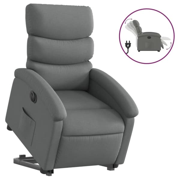 vidaXL Elektrisk reclinerfåtölj med uppresningshjälp mörkgrå tyg