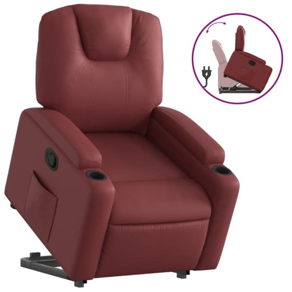 vidaXL Reclinerfåtölj med uppresningshjälp vinröd konstläder