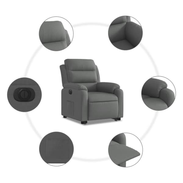 vidaXL Elektrisk reclinerfåtölj med uppresningshjälp mörkgrå tyg