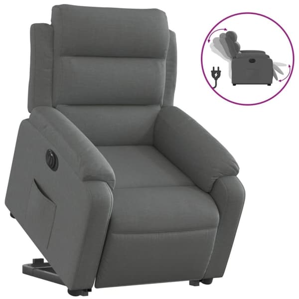 vidaXL Elektrisk reclinerfåtölj med uppresningshjälp mörkgrå tyg