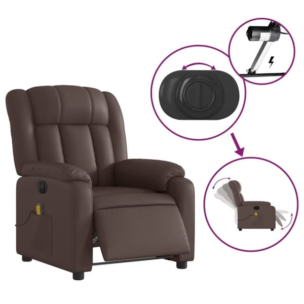 vidaXL Elektrisk massagefåtölj brun konstläder