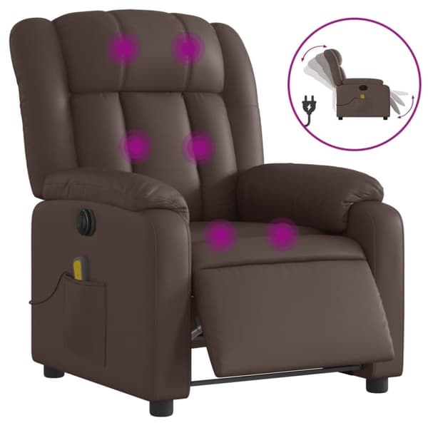 vidaXL Elektrisk massagefåtölj brun konstläder