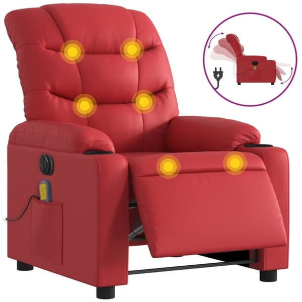 vidaXL Elektrisk massagefåtölj röd konstläder