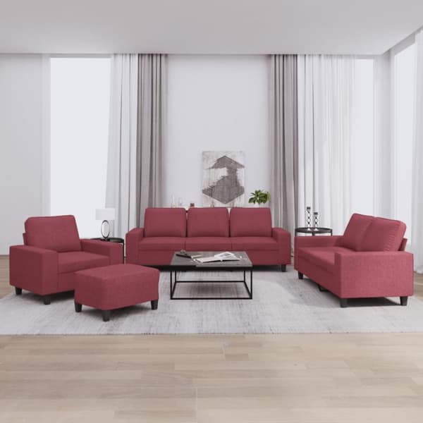 vidaXL sofasæt 4 dele stof vinrød