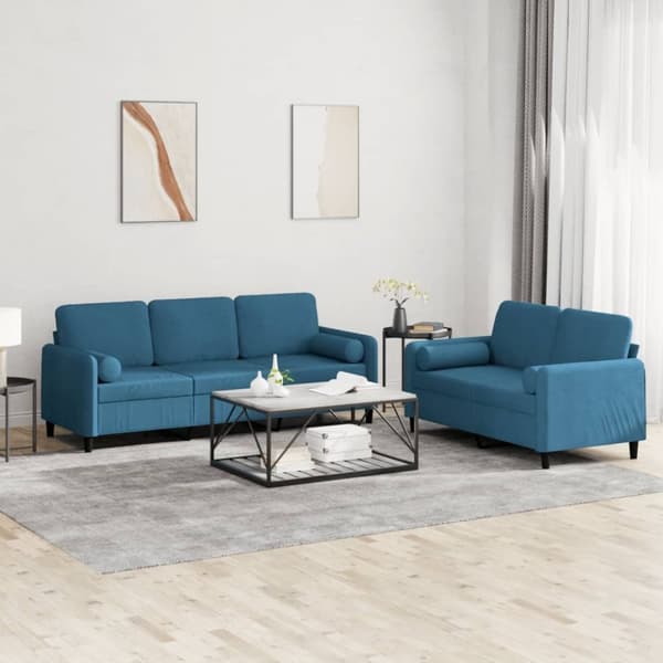 vidaXL sofasæt 2 dele med puder velour blå