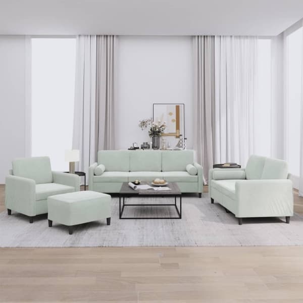vidaXL sofasæt 4 dele med puder velour lysegrå