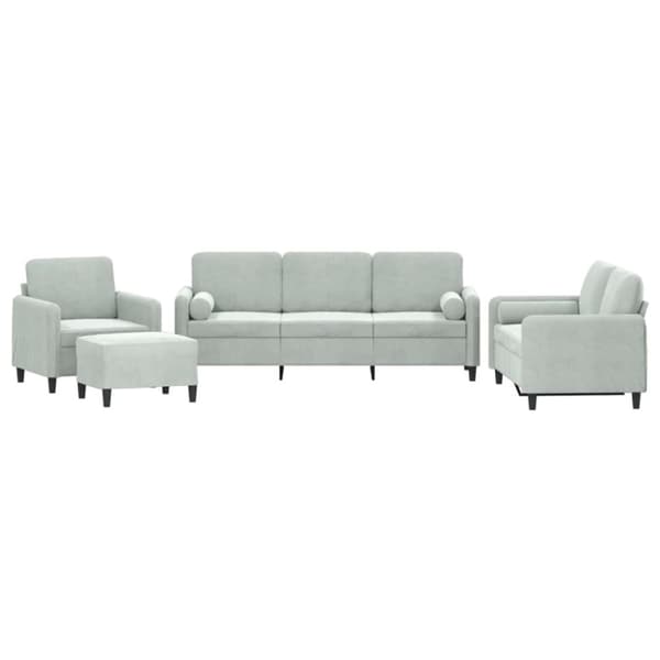 vidaXL sofasæt 4 dele med puder velour lysegrå