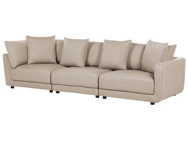 Sofa Beige Polyester 3 Personers Tyk Polstret Dyb Blød Stofsofa med Fodskammel til Stuen Moderne Inspiration Stue Møbel Moderne