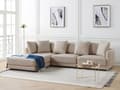 Miniatyrbillede 2 af 11: Sofa Beige Polyester 3 Personers Tyk Polstret Dyb Blød Stofsofa med Fodskammel til Stuen Moderne Inspiration Stue Møbel Moderne