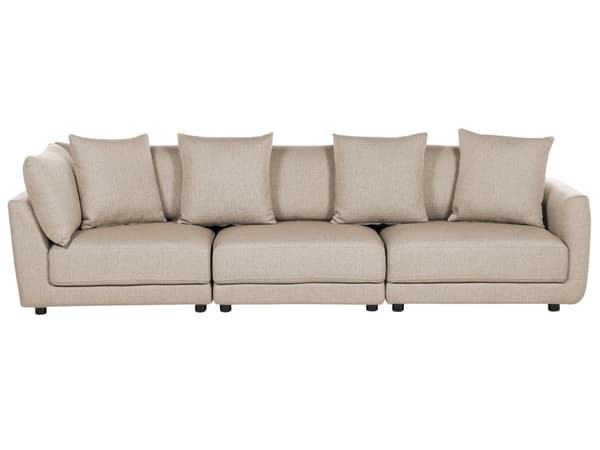 Sofa Beige Polyester 3 Personers Tyk Polstret Dyb Blød Stofsofa med Fodskammel til Stuen Moderne Inspiration Stue Møbel Moderne